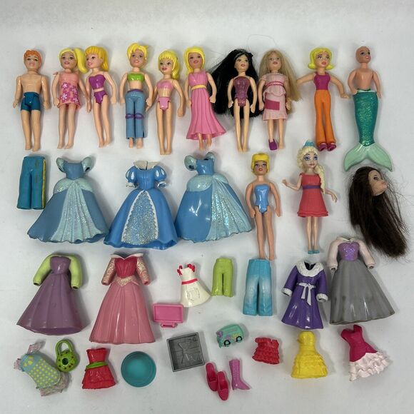 Mattel Other - Polly Pocket Doll Lot Elsa Cinderella Gown Surfer Mermaid Tail Rotted Hair
